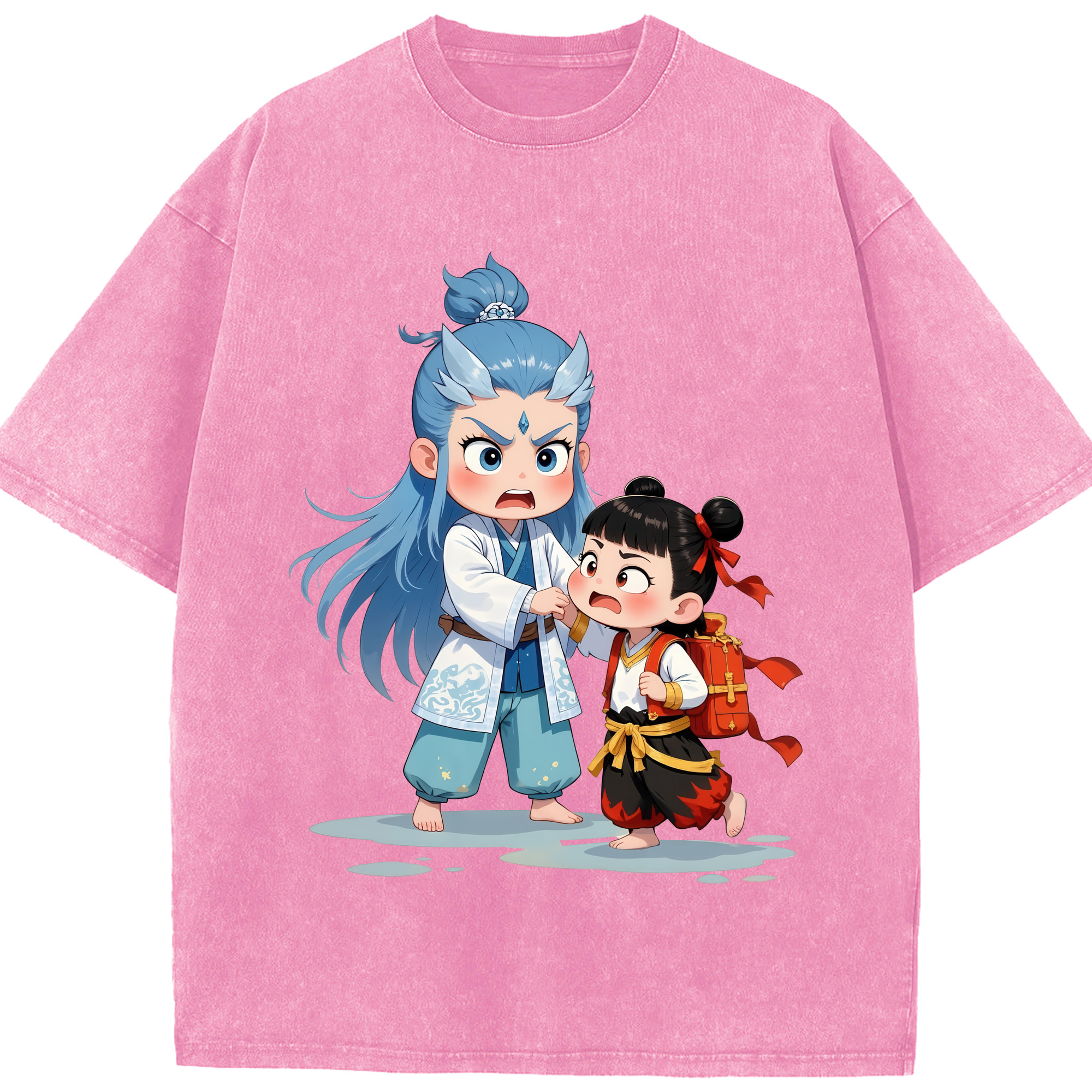（画像用） Ne Zha 2 ナタ 魔童の大暴れ 綿100% ヴィンテージ風 半袖Tシャツ（フロントプリント）
